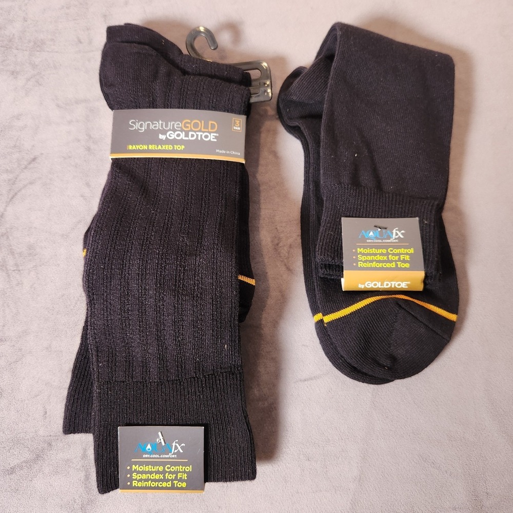 Signature Gold by GOLDTOE Men's Nylon Rib Crew Socks 4 Pair - Black 6-12.5